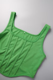 Blue Casual Solid Vests Pants U Neck Sleeveless Two Pieces