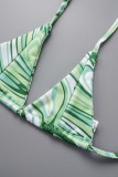 Green Sexy Print Bandage Backless 3 Piece Sets