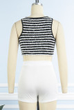 Red Casual Striped Patchwork O Neck Sleeveless Two Pieces