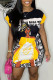 Yellow Casual Street Print Patchwork O Neck T-shirt Dress Dresses