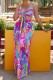 Rose Red Sexy Casual Print Backless Strapless Sleeveless Two Pieces