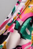 Colour Sexy Print Backless Halter Sleeveless Two Pieces