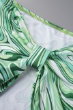 Green Sexy Print Bandage Backless 3 Piece Sets