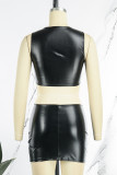 Black Sexy Casual Solid Basic O Neck Sleeveless Two Pieces
