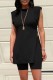 Black Casual Solid Slit O Neck Sleeveless Two Pieces