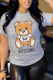 Grey Casual Print Patchwork O Neck T-Shirts