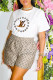 White Casual Print Letter O Neck Short Sleeve Two Pieces