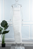White Sexy Solid Backless Spaghetti Strap Long Dress Dresses
