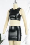 Black Sexy Casual Solid Basic O Neck Sleeveless Two Pieces