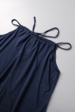 Black Sexy Solid Patchwork Halter Straight Jumpsuits