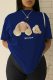 Navy Blue Street Vintage Print Patchwork Letter O Neck T-Shirts