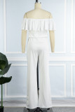 Red Casual Solid Patchwork Flounce Off the Shoulder Straight Jumpsuits