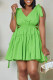 Green Sweet Solid Bandage Patchwork Backless Fold V Neck A Line Dresses