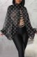 Black Street Print See-through Letter O Neck Tops(Not Contain A Pearl Necklace)