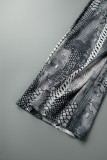 Grey Sexy Street Print Patchwork High Waist Speaker Positioning Print Bottoms