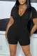 Black Casual Solid Patchwork Buttons Turndown Collar Skinny Rompers