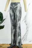 Grey Sexy Street Print Patchwork High Waist Speaker Positioning Print Bottoms