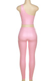 Pink Casual Solid Backless Spaghetti Strap Sleeveless Two Pieces