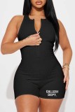 Pink Sportswear Print Letter Zipper Collar Rompers