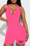 Pink Sportswear Print Letter Zipper Collar Rompers