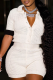 White Sexy Casual Street Solid Hollowed Out Patchwork Buttons Turndown Collar Regular Rompers