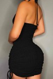 Pink Sexy Print Fold Letter Halter A Line Dresses