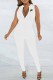 White Street Print Letter Zipper Collar Jumpsuits