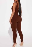 Pink Street Print Letter U Neck Jumpsuits