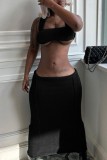 Black Sexy Solid Bandage Backless U Neck Sleeveless Two Pieces