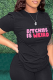 Black Casual Daily Print Patchwork Letter O Neck T-Shirts