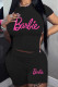 Black Casual Letter Print Patchwork O Neck Short Sleeve Two Pieces