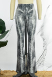 Grey Sexy Street Print Patchwork High Waist Speaker Positioning Print Bottoms