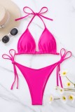 Red Sexy Solid Bandage Backless Swimwears (With Paddings)