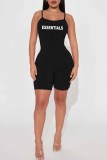 Pink Street Print Letter Spaghetti Strap Rompers