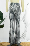 Grey Sexy Street Print Patchwork High Waist Speaker Positioning Print Bottoms