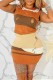Brown Casual Patchwork Ripped Hollowed Out O Neck Sleeveless Two Pieces