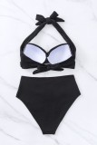 Black Sexy Solid Bandage Backless Swimwears (With Paddings)