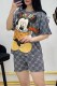 Grey Casual Living Character Print Letter O Neck Short Sleeve Two Pieces
