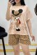 Caramel Colour Casual Living Character Print Letter O Neck Short Sleeve Two Pieces