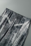 Grey Sexy Street Print Patchwork High Waist Speaker Positioning Print Bottoms