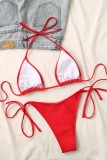 Red Sexy Solid Bandage Backless Swimwears (With Paddings)