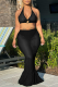 Black Sexy Party Solid Patchwork See-through Mesh Halter Sleeveless Two Pieces