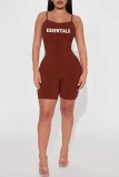 Pink Street Print Letter Spaghetti Strap Rompers