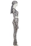 Black Sexy Casual Print Backless Oblique Collar Long Sleeve Three Piece Set (With Headscarf)