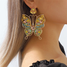 Yellow Casual Butterfly Patchwork Rhinestone Earrings
