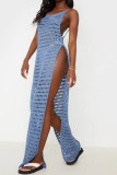 Black Sexy Solid Hollowed Out See-through Slit O Neck Beach Dress Dresses