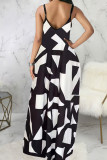 Black And White Sexy Print Patchwork Spaghetti Strap Sling Dress Dresses