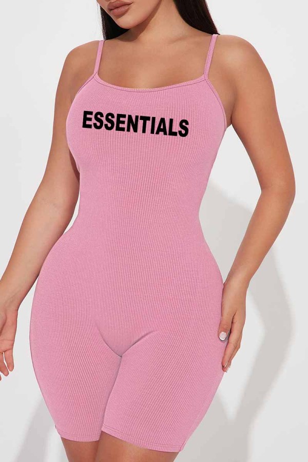 Pink Street Print Letter Spaghetti Strap Rompers