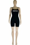 Pink Street Print Letter Spaghetti Strap Rompers