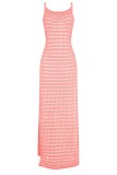Pink Sexy Solid Hollowed Out See-through Slit O Neck Beach Dress Dresses
